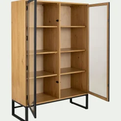 Buffet*alinea Vitrine en pin massif et métal L120xl45xH175cm - Bois clair